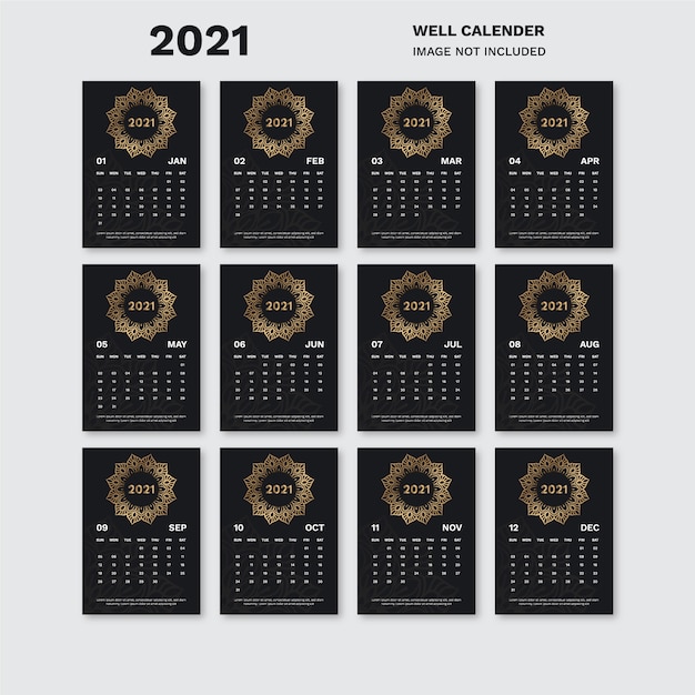 Modelo de calendário de parede 2021