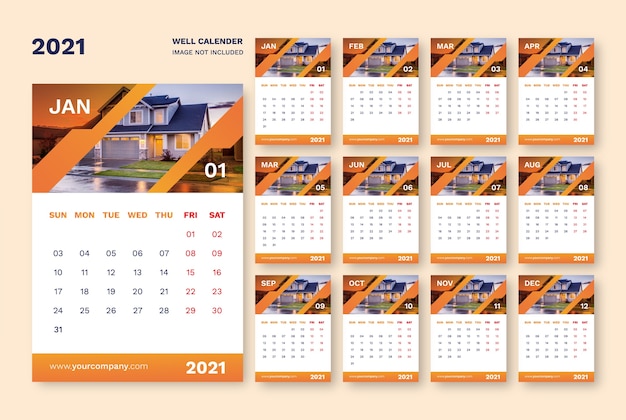 Modelo de calendário de parede 2021