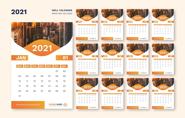 Modelo de calendário de parede 2021