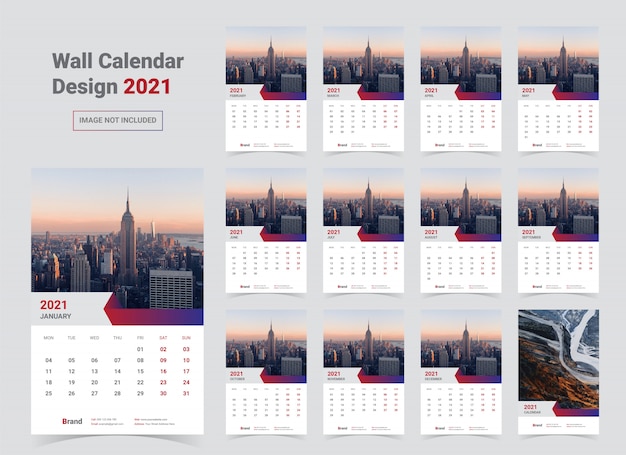 Modelo de calendário de parede 2021