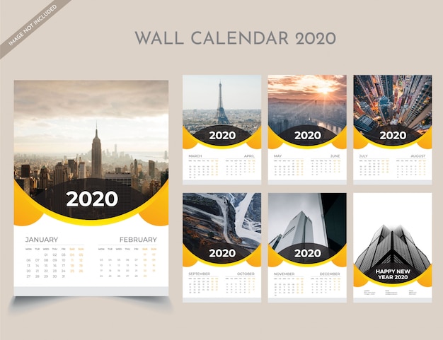 Modelo de calendário de parede de 2020