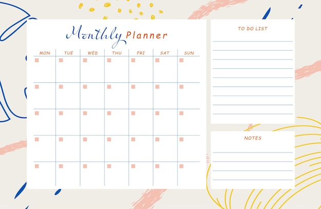 Vetor modelo de calendário do planejador mensal