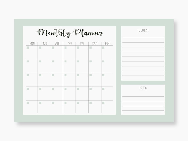 Modelo de calendário do planejador mensal