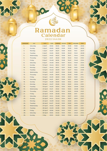 Modelo de calendário do ramadã