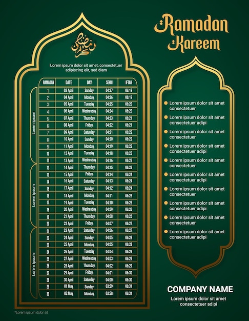 Modelo de calendário do ramadã