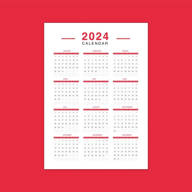 Modelo de calendário editável para 2024