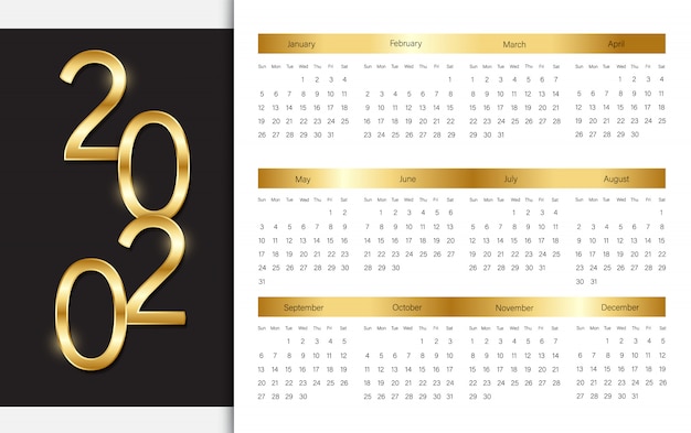 Vetor modelo de calendário elegante 2020