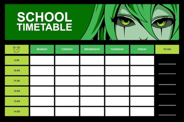 Modelo de calendário escolar de anime