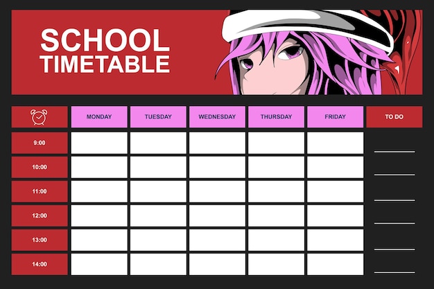 Modelo de calendário escolar de anime