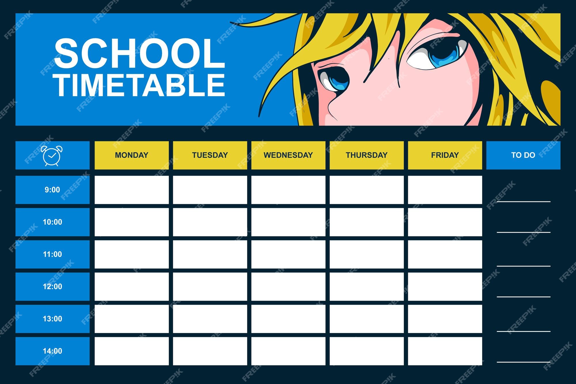 Modelo de calendário escolar de anime