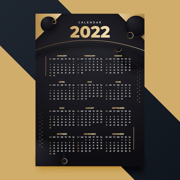 Modelo de calendário gradiente 2022