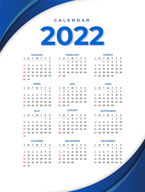 Modelo de calendário gradiente 2022