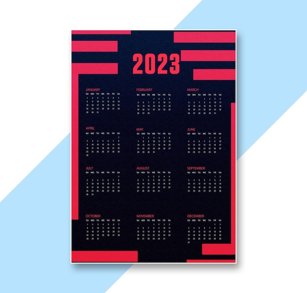 Modelo de calendário limpo de ano novo de 2023
