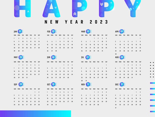 Modelo de calendário limpo de ano novo de 2023