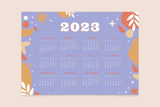 Modelo de calendário mensal de 2023 desenhado à mão