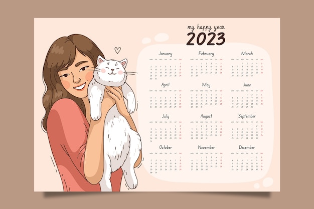 Vetor modelo de calendário mensal de 2023 desenhado à mão