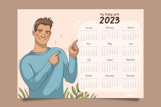 Vetor modelo de calendário mensal de 2023 desenhado à mão