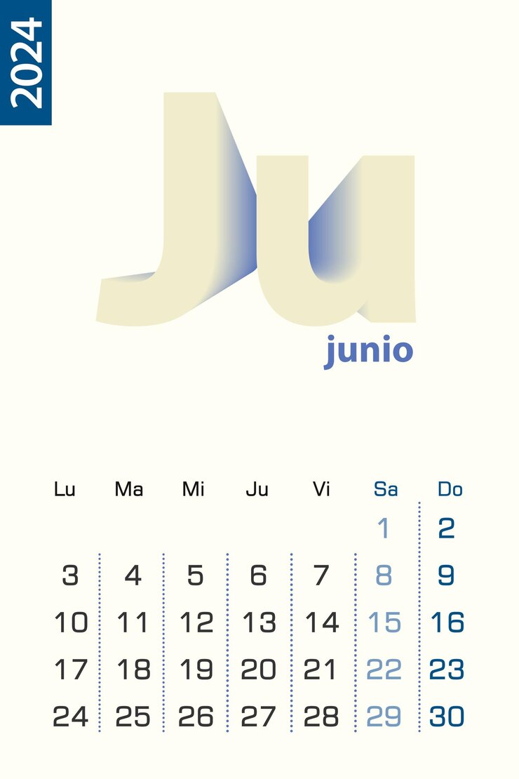 Vetor modelo de calendário minimalista para calendário vetorial de junho de 2024 em espanhol