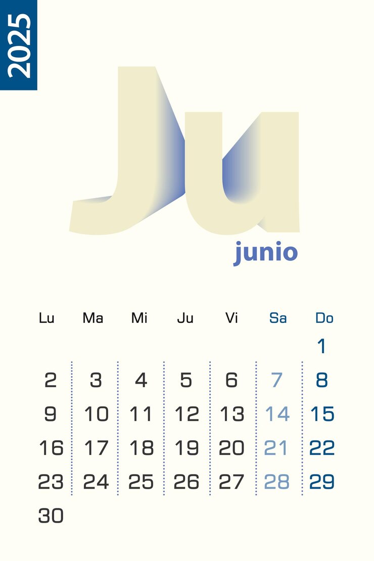 Vetor modelo de calendário minimalista para o calendário vetorial de junho de 2025 em espanhol