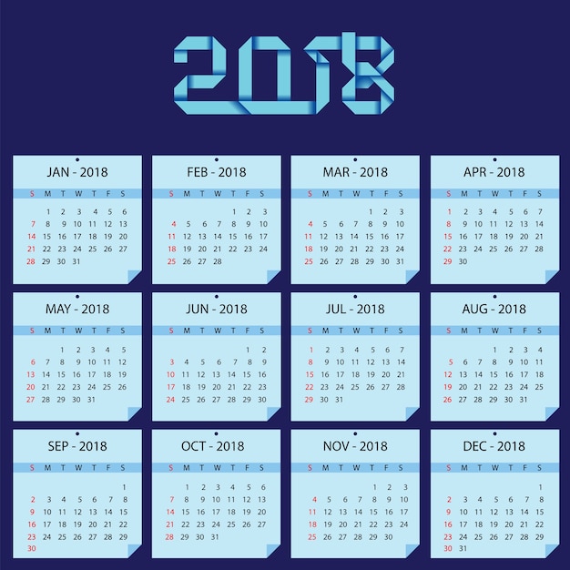 Vetor modelo de calendário para 2018