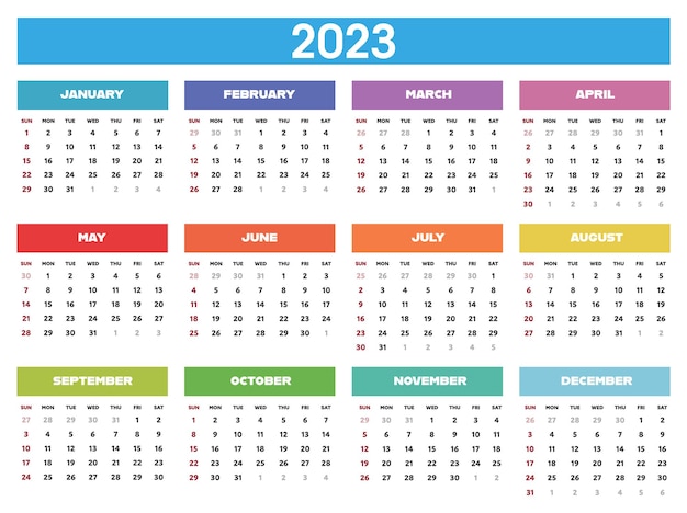 Modelo de calendário para 2023 anos