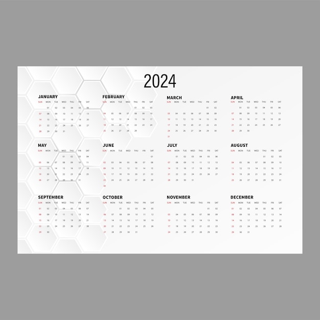 Vetor modelo de calendário para o ano novo de 2024 para estetião oficial