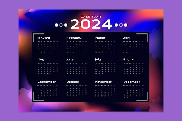 Vetor modelo de calendário para o gradiente 2024