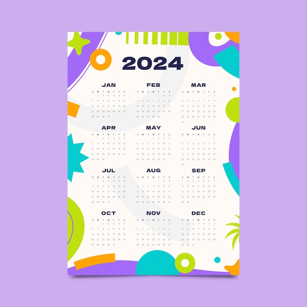 Vetor modelo de calendário plano 2024
