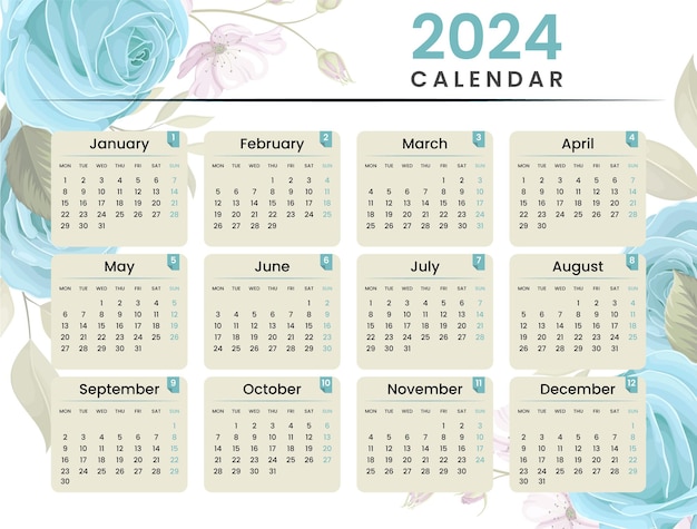 Modelo de calendário vetorial 2024