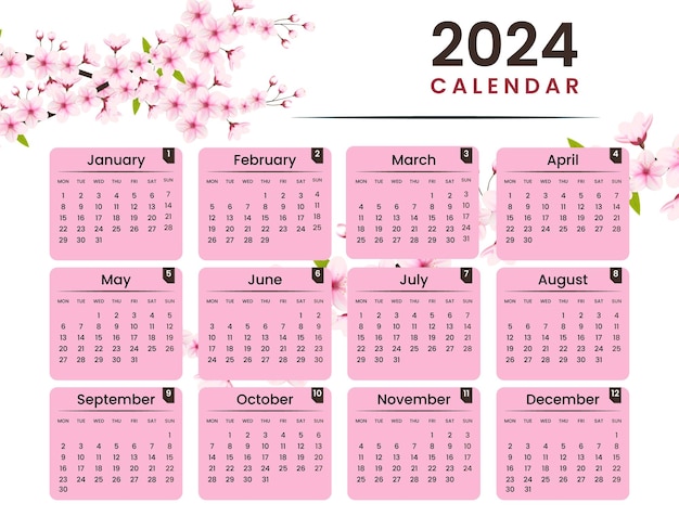 Modelo de calendário vetorial 2024