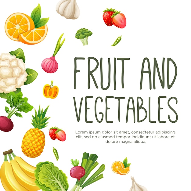 Modelo de camada de alimentos vegetarianos saudáveis e frutas