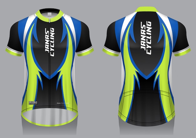 Vetor modelo de camisa de ciclismo, uniforme, vista frontal e traseira camiseta