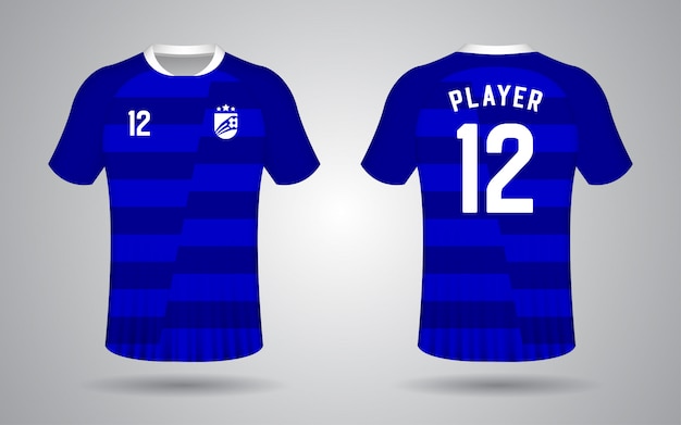 Vetor modelo de camisa de futebol de manga curta azul