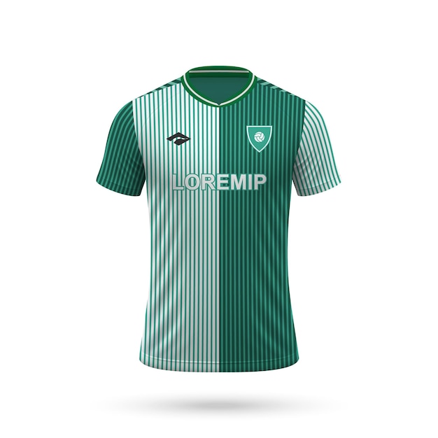 Vetor modelo de camisa de futebol realista 3d em estilo para kit de futebol 2023