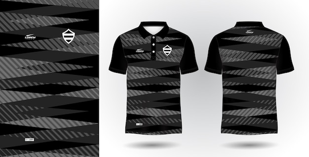 Vetor modelo de camisa esportiva de polo preto abstrato de sublimação.