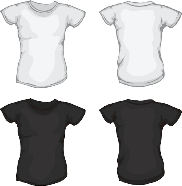 Vetor modelo de camisas femininas preto e branco