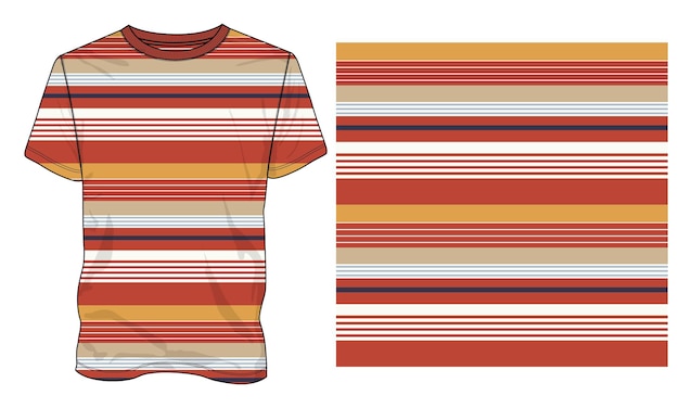 Vetor modelo de camiseta com todo o padrão de vetor sem costura stripe isolado no fundo branco