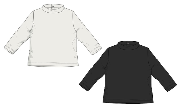 Vetor modelo de camiseta de manga comprida preto e off white para meninos