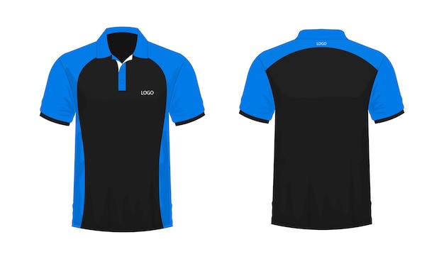 Vetor modelo de camiseta polo azul e preta