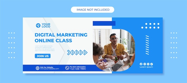 Modelo de capa de banner do facebook de aula on-line de marketing digital