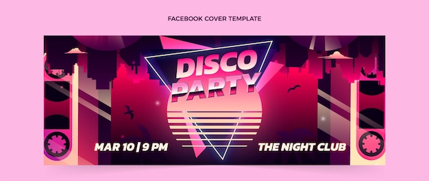 Modelo de capa de facebook de festa de discoteca de vaporwave retrô gradiente