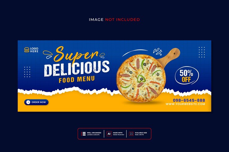 Modelo de capa de facebook de menu de comida e restaurante Vetor Premium