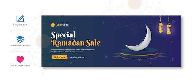 Vetor modelo de capa de facebook de venda de produtos especiais do ramadã