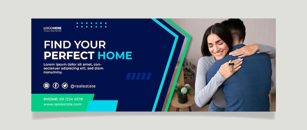 Modelo de capa de facebook imobiliário de design plano
