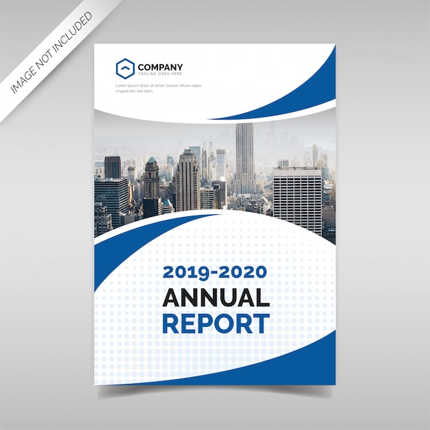Modelo de capa de relatório anual com formas onduladas azuis