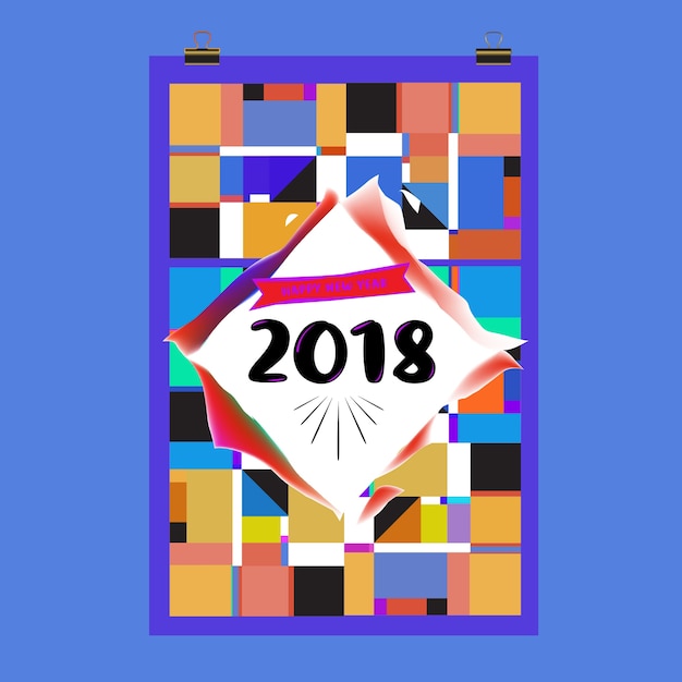 Modelo de capa do calendário de ano novo 2018. conjunto de calendário e poster com fundo colorido de estilo memphis.