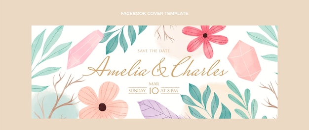 Vetor modelo de capa do facebook de casamento boho em aquarela