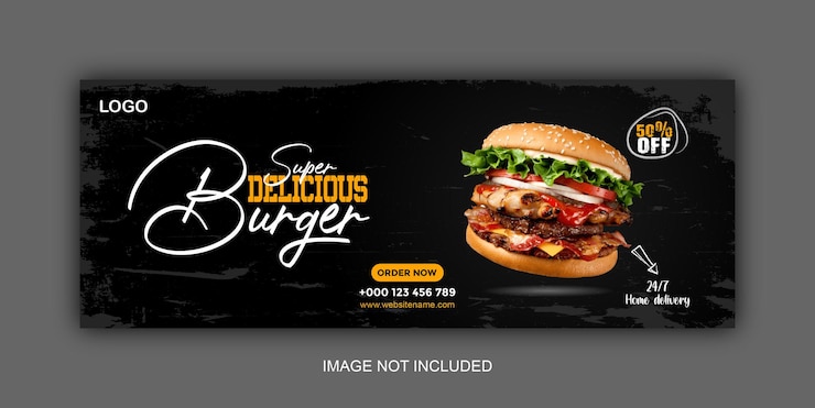 Vetor modelo de capa do facebook para hambúrguer delicioso e menu de comida