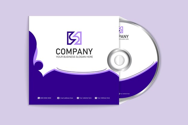 Modelo de capa e etiqueta de cd roxo de negócios