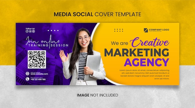 Vetor modelo de capa social de mídia de agência de marketing criativo amarelo roxo escuro